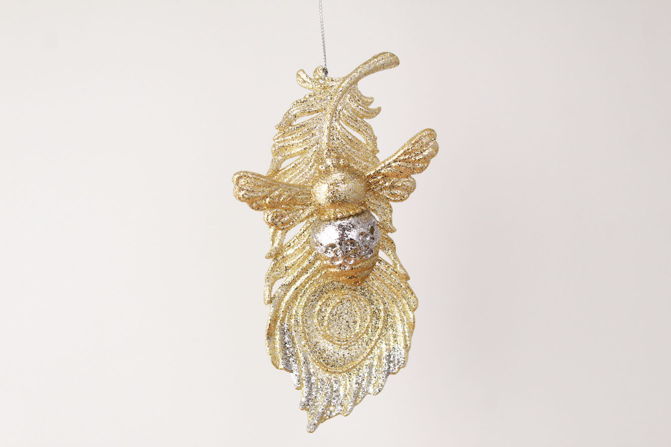 Peacock Feather And Bee Ornament