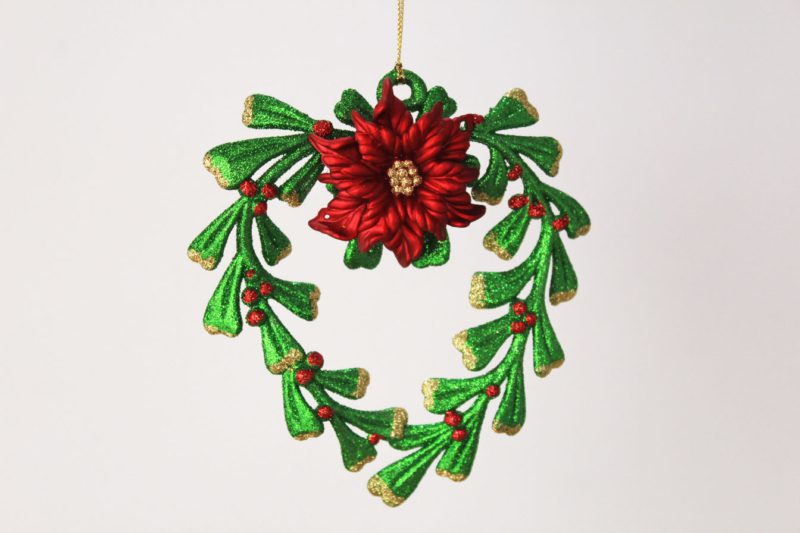 Mistletoe Heart With Poinsettia Ornament