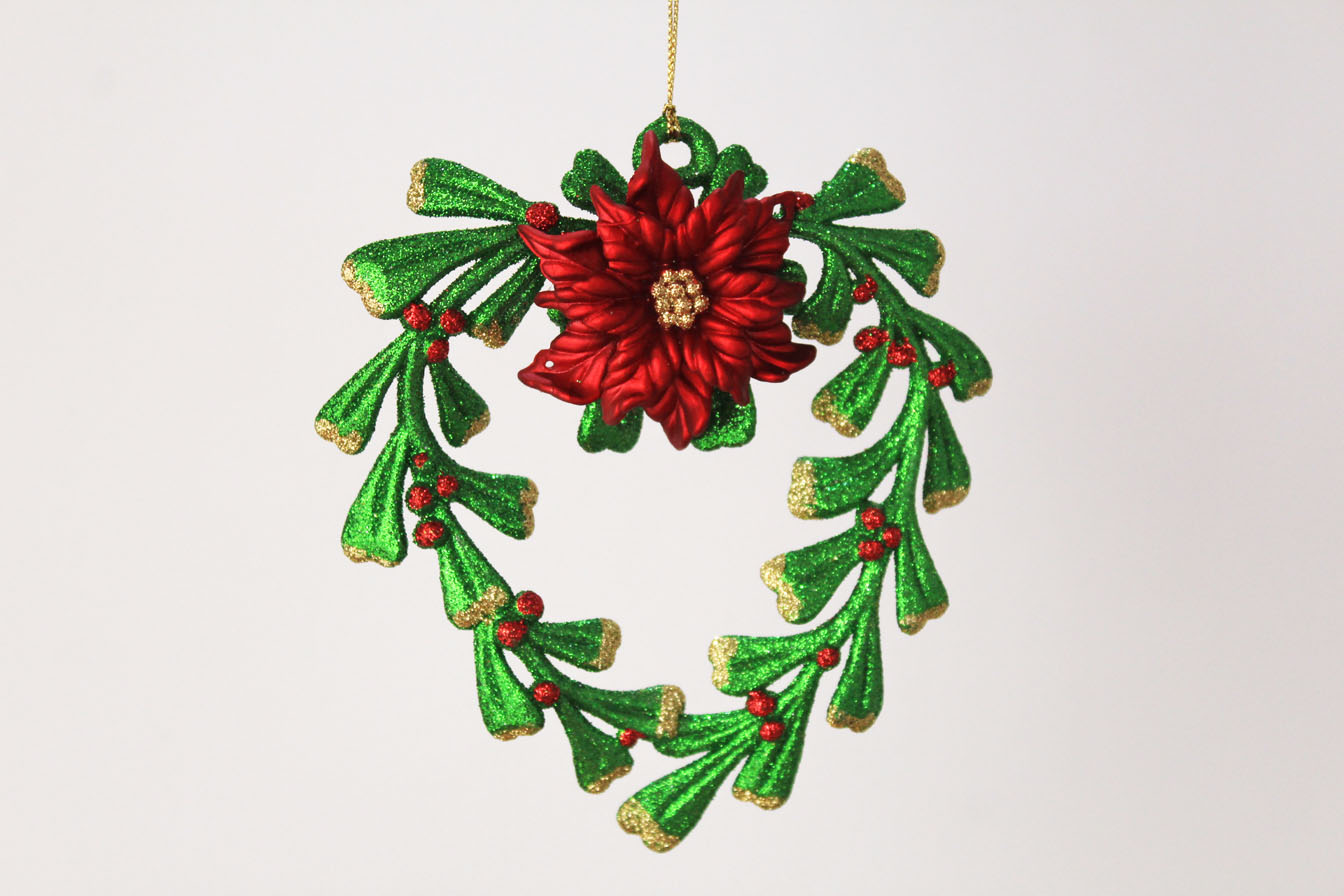 Mistletoe Heart With Poinsettia Ornament