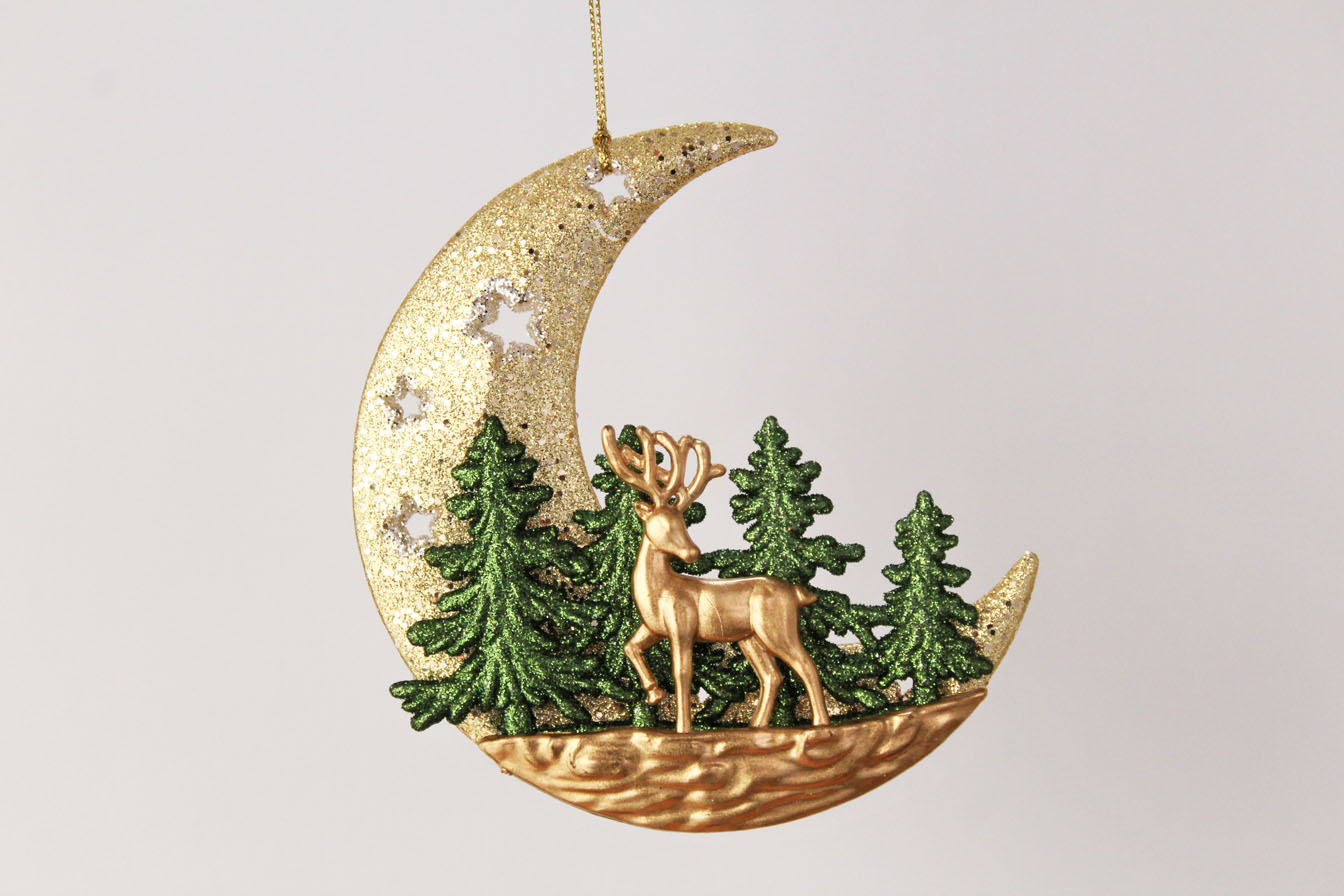Woodland Deer With Crescent Moon Ornament