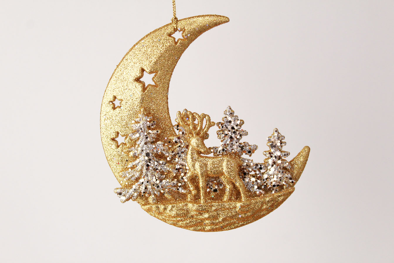 Woodland Deer With Crescent Moon Ornament