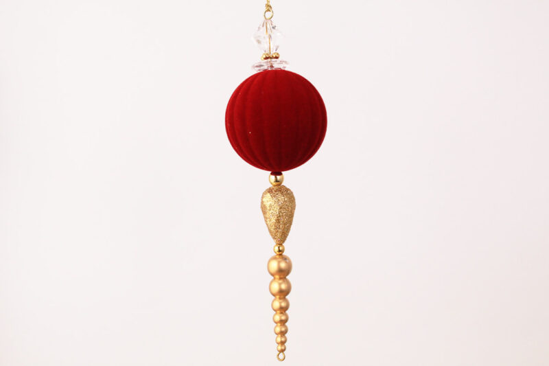 Flocked Ball And Beaded Finial Ornament