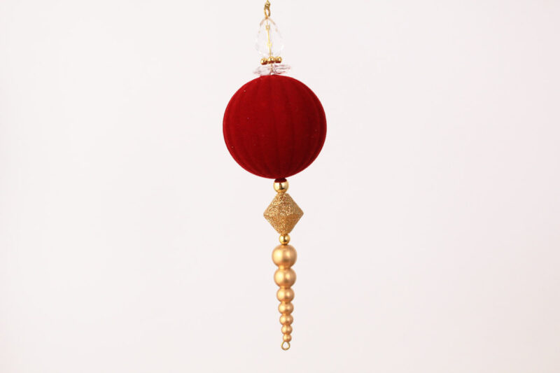 Flocked Ball And Beaded Finial Ornament