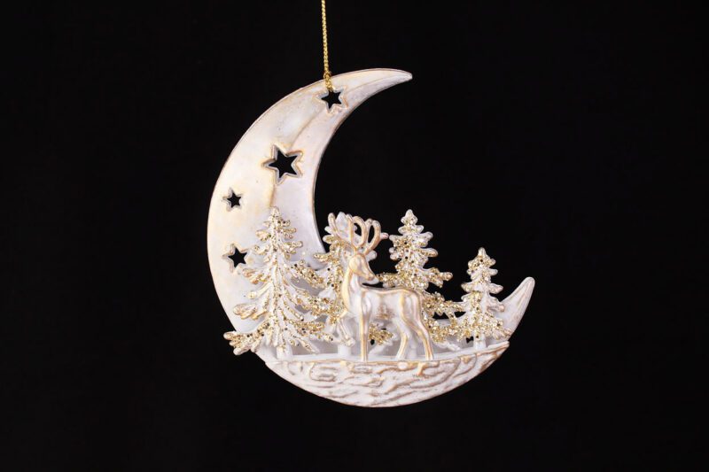 Crescent Moon With Deer Ornament