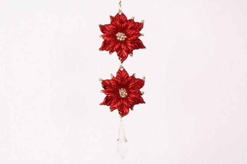 Tiered Poinsettia With Teardrop Pendant Ornament
